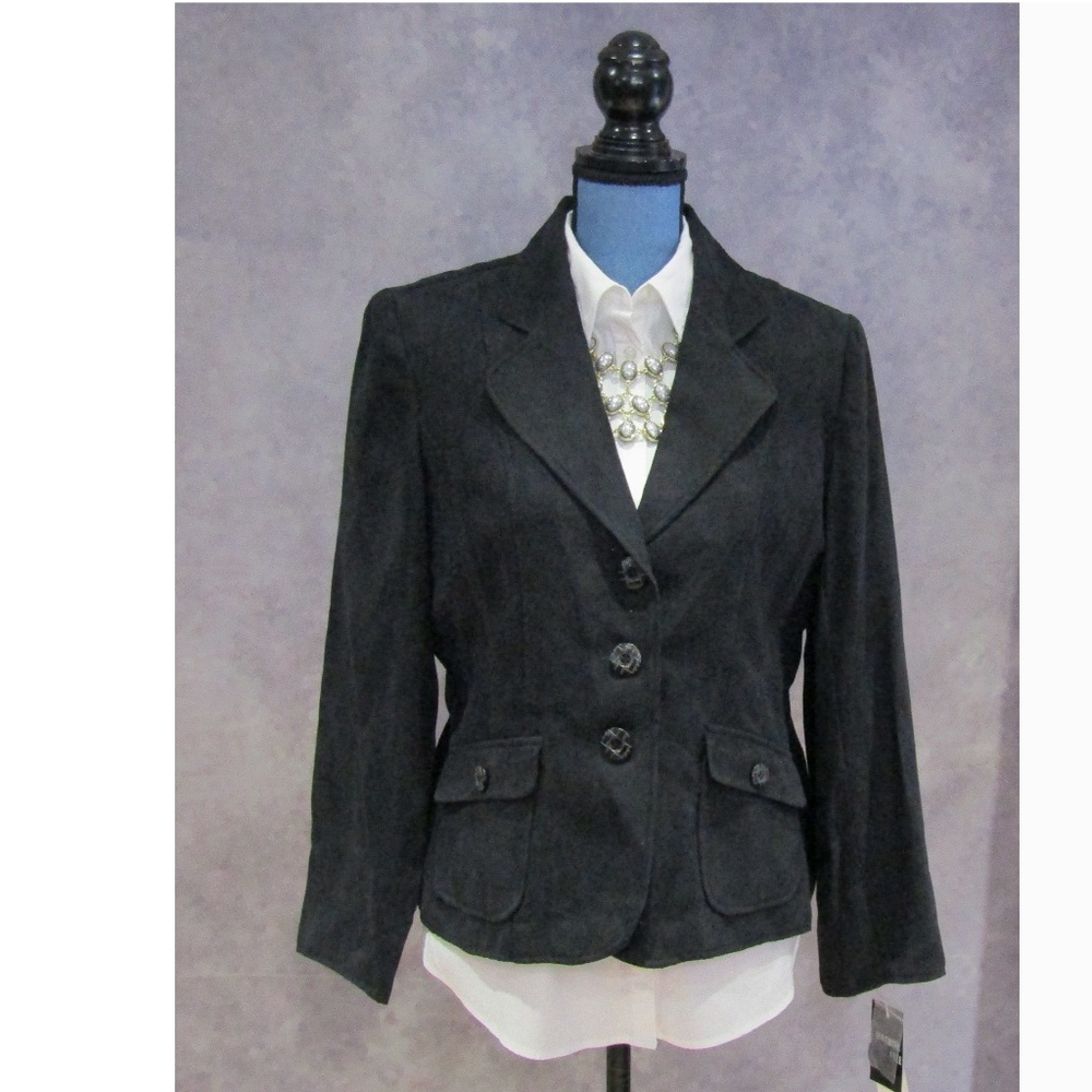 NEW Studio I Black Micro Suede Blazer Size 14